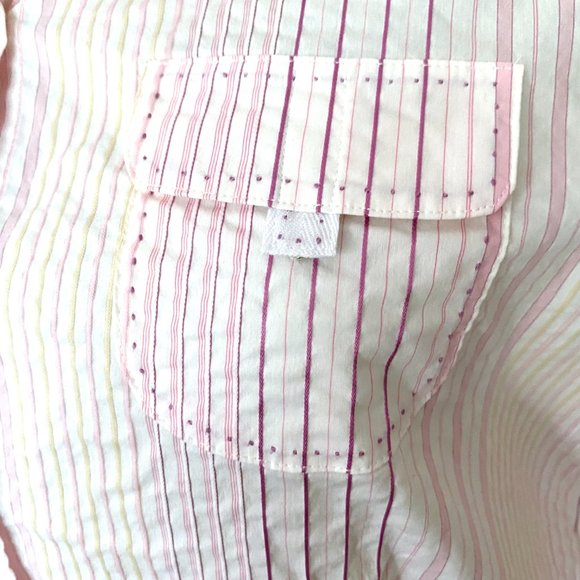 Tahari Pink Stripe Dress Shirt for Women | Seersucker Pink & White Blouse - Picture 6 of 8